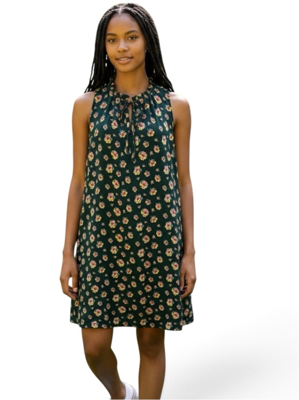 Floral Tie Neck Sleeveless Dress Green Pink Floral Loft Size Large